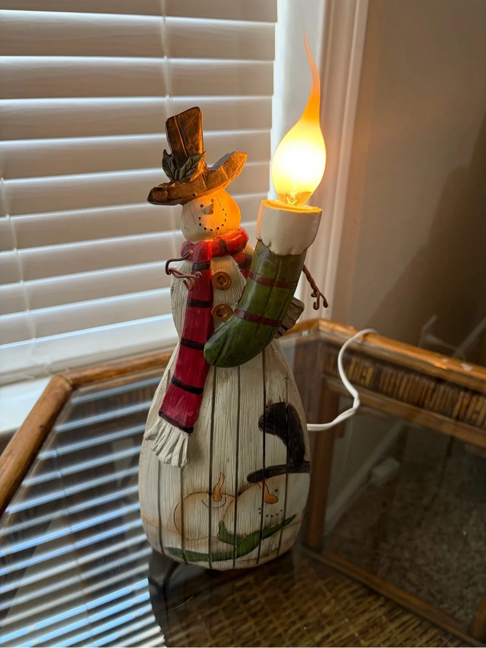 Vintage Snowman Night Light Table Lamp with Red Scarf